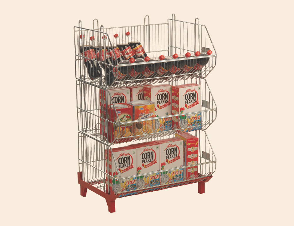 Promotional retail bin with wired heavy duty basket for store product display