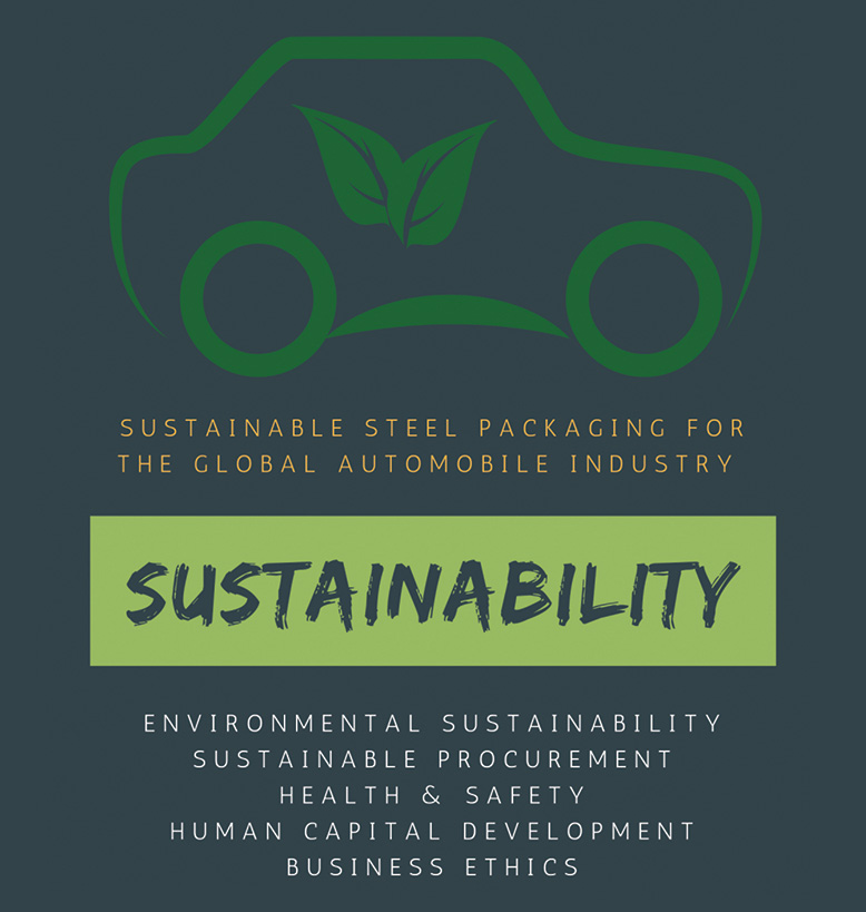 Sustainability poster highlighting Mekins Industries' commitment to sustainable steel packaging and environmental responsibility